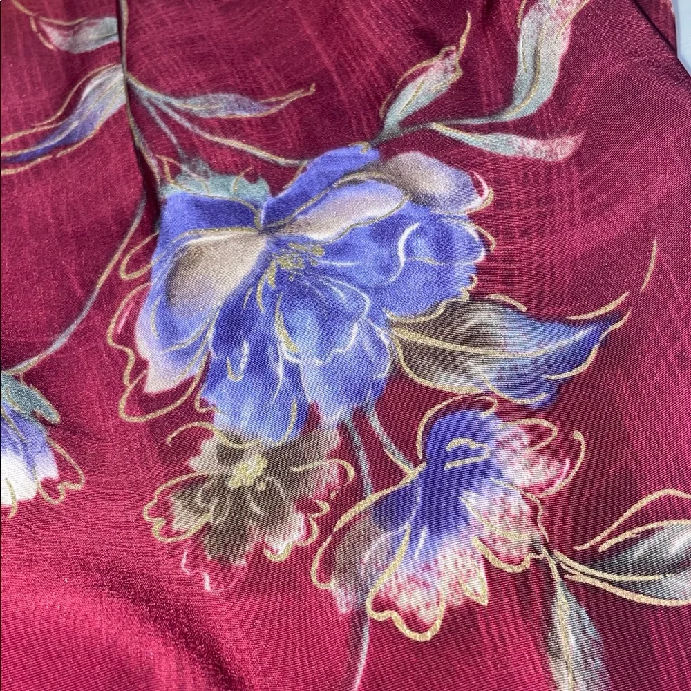 Wine Red Whimsigoth Botanical Floral Print Aline Midi Skirt Size 14